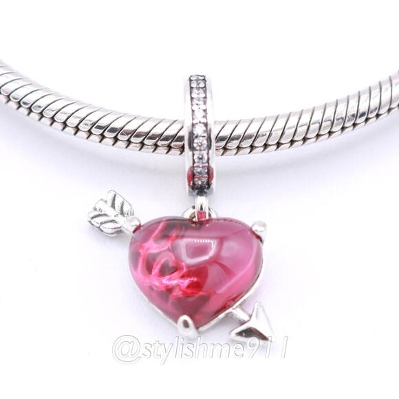 Authentic Pandora Red Heart and Arrow Murano Glass Dangle - 793085C01 - Picture 2 of 10